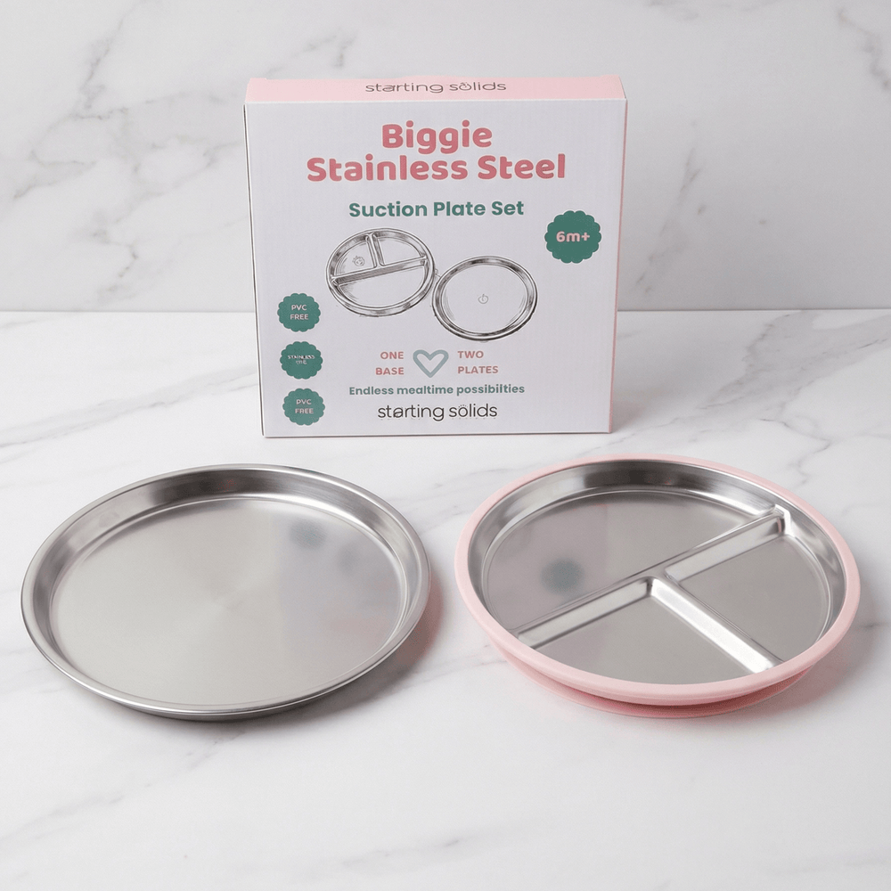 Biggie Stainless Steel Suction Plate Set in use