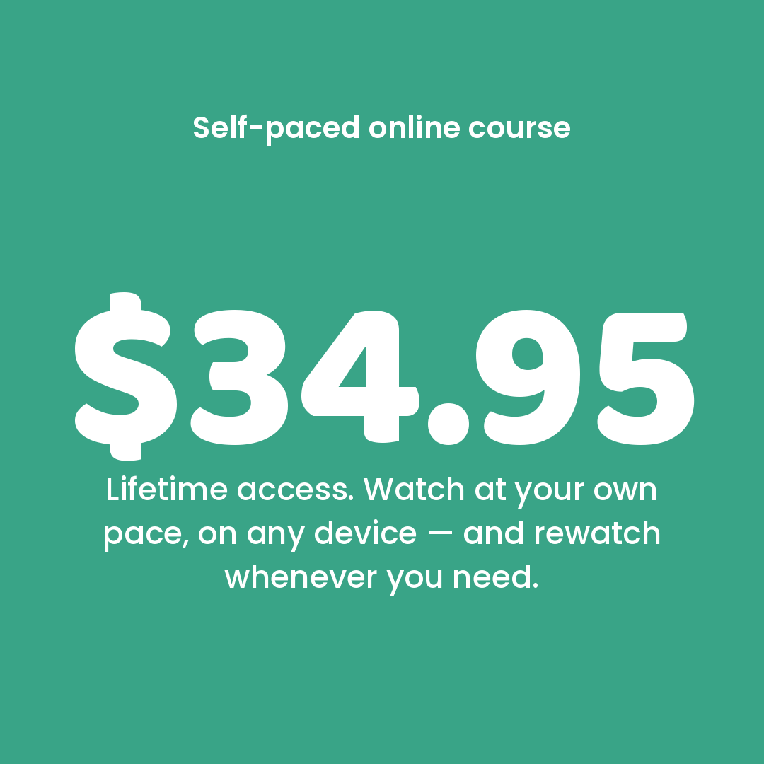 $34.95 for lifetime access — self-paced online starting solids course