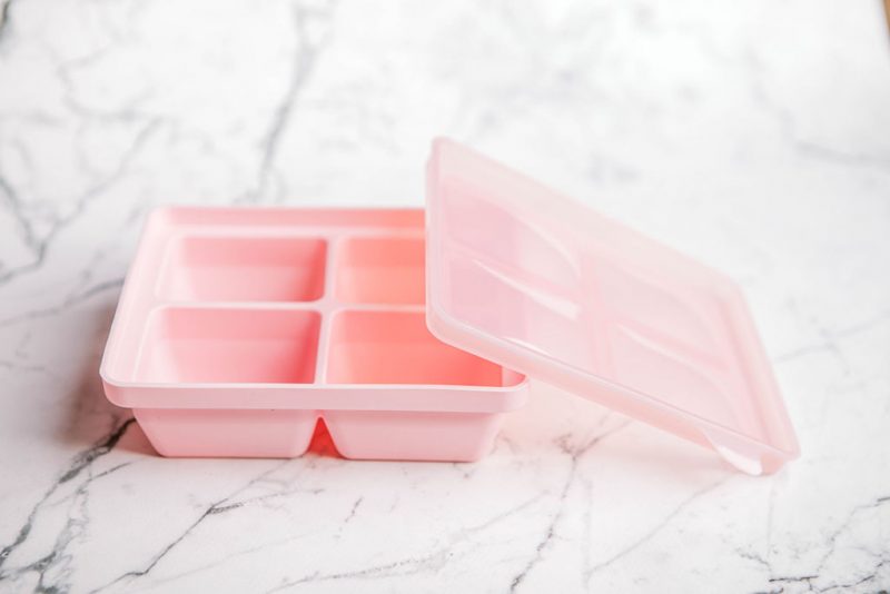 'Fairy Floss' pink Freezie Tray by Starting Solids Australia on a marble bench.