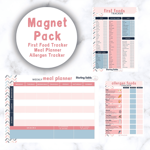 Starting Solids Magnet Planner Pack graphic showcasing items.