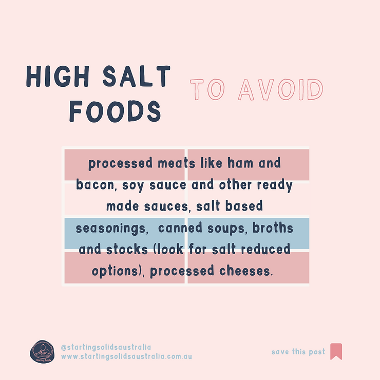 High Salt Foods to Avoid with Babies graphic by Starting Solids Australia