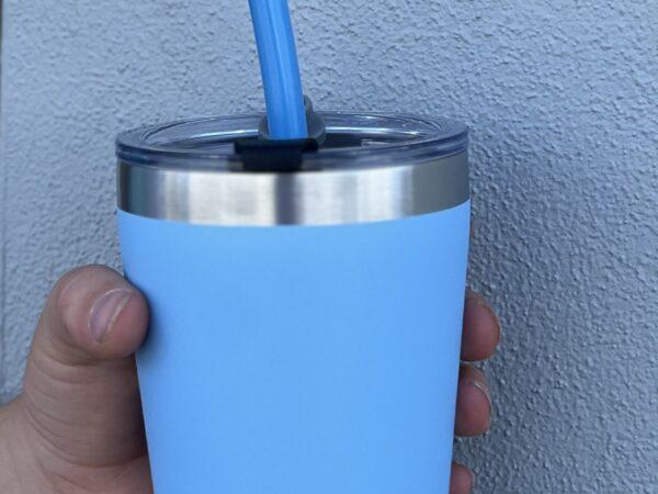 Blue stainless steel insulated 'Big Kiddie Cup' with straw by Starting Solids Australia.