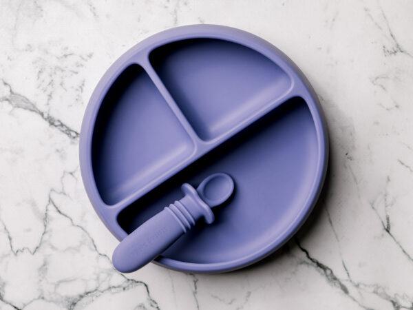 Suckie Scoop Divided Plate ™ and Selfie Spoon in Limited Edition 'Plum Pie' colour by Starting Solids Australia